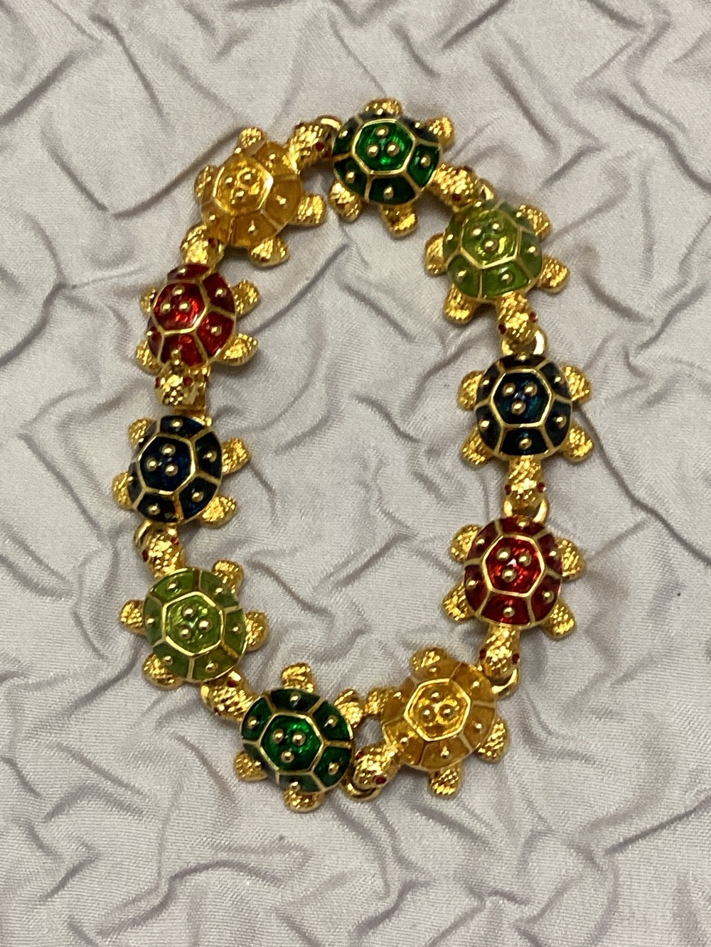 KJL goldtone enameled turtle link bracelet Whimsical Retro designer jewelry